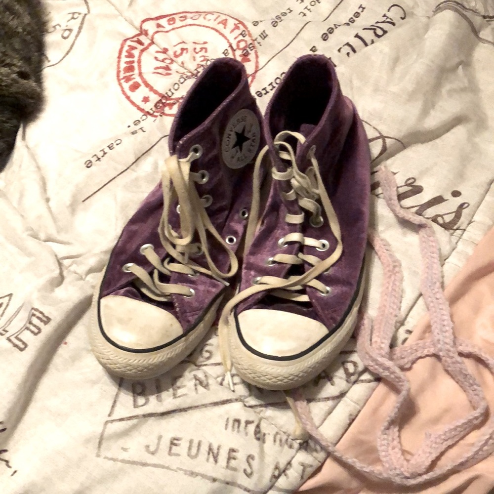 Velvet purple high top chuck Taylor’s